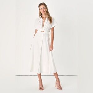 Palermo Perfection White Collared Midi Dress with Pockets
